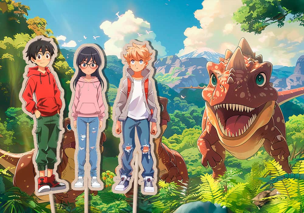 Portada cuento Aventura entre dinosaurios