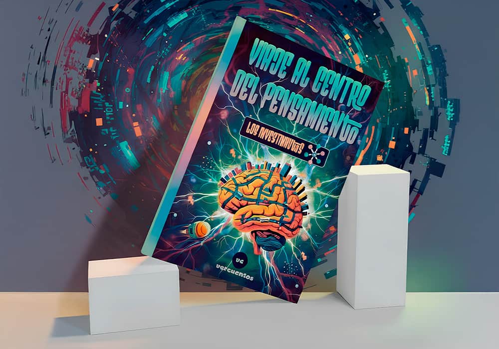 Ilustración del cuento “Viaje al centro del pensamiento”, donde los Investinautas exploran el cerebro de un niño para descubrir cómo funcionan los lóbulos cerebrales