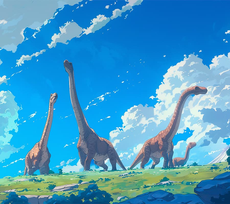 Un diplodocus acompaña a los protagonistas en su aventura
