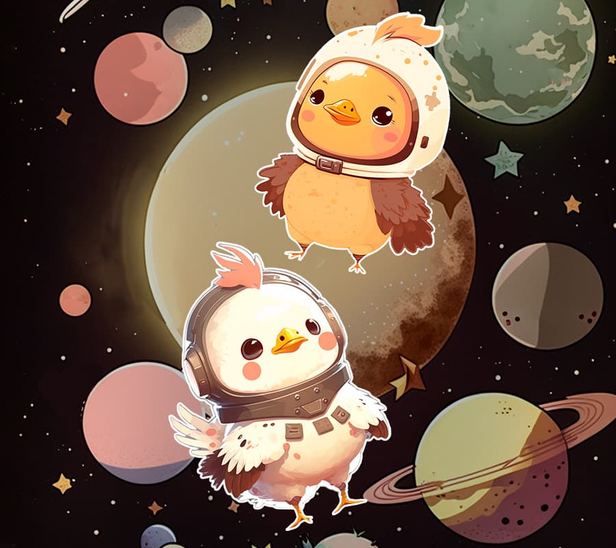 Las gallinas astronautas trabajan juntas