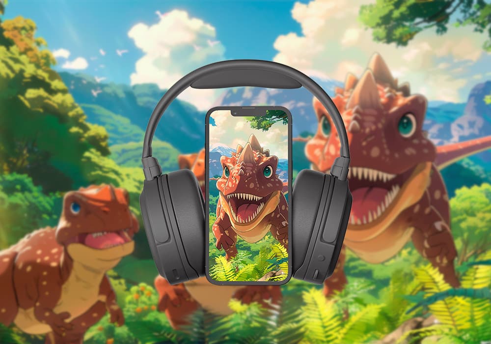 Portada audiocuento Aventura entre dinosaurios