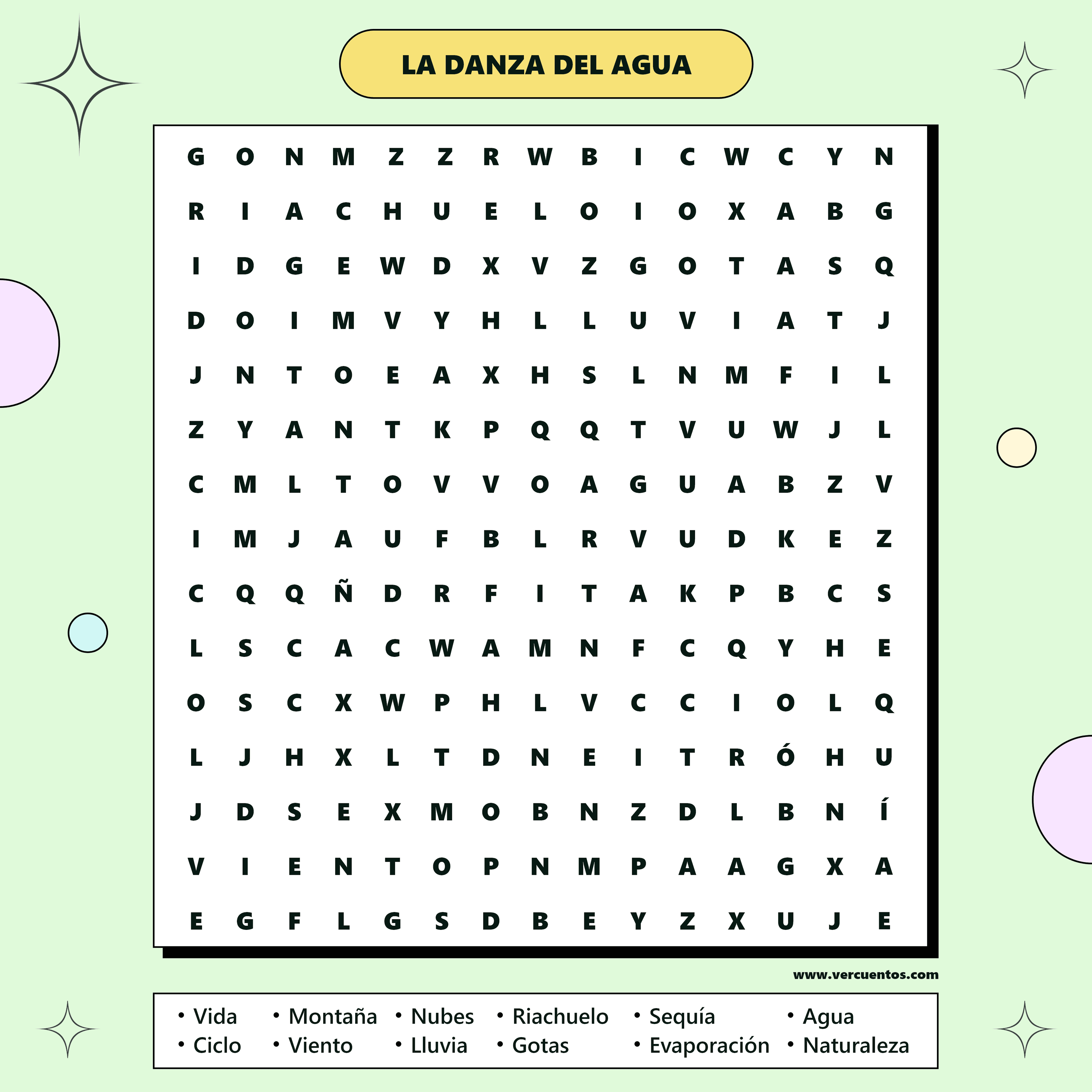 Sopa de Letras sobre el ciclo del agua
