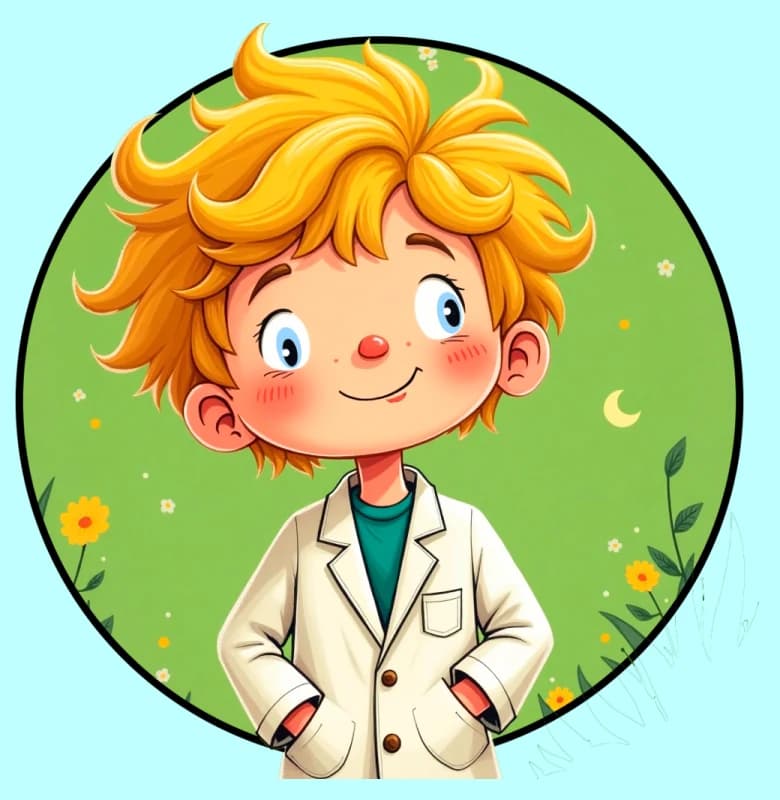 Kai, uno de Los Investinautas, entre flores y hojas