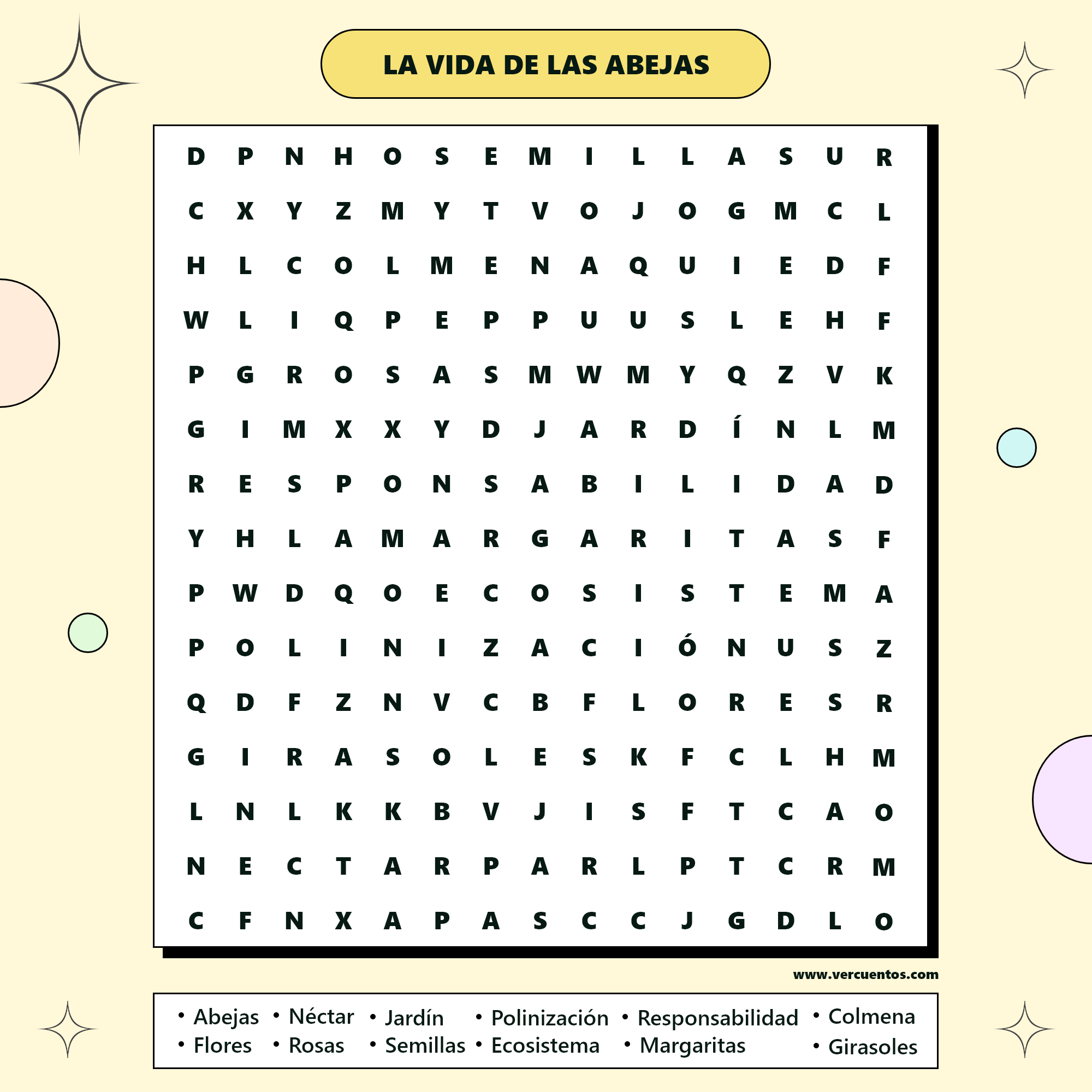 Sopa de Letras Abejas y Polinización