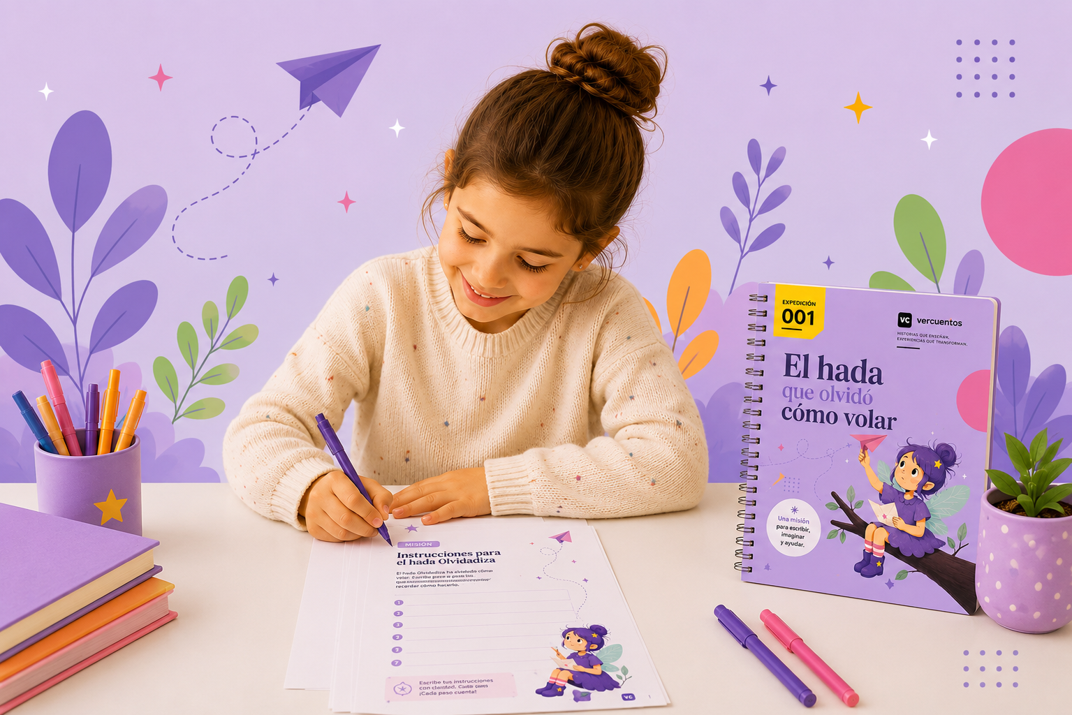 Niña realizando una actividad de Mi Cuaderno de Aventuras Mágicas