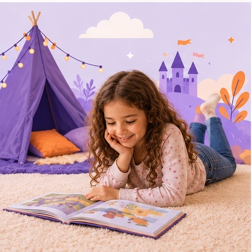 Niña disfrutando de la lectura de un cuento